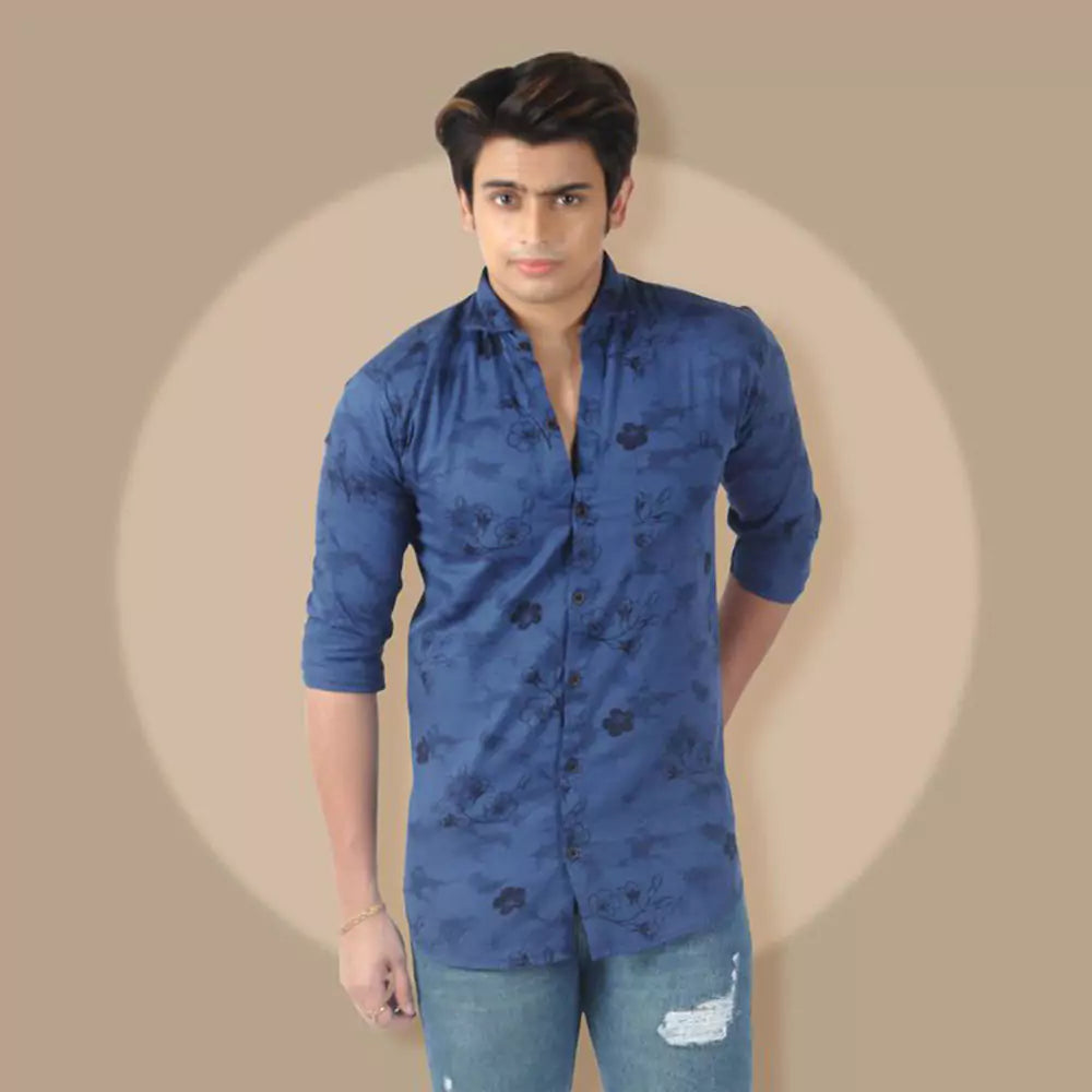 Men's Full Sleeve Wrinkle Free Floral Print Shirt(blue)