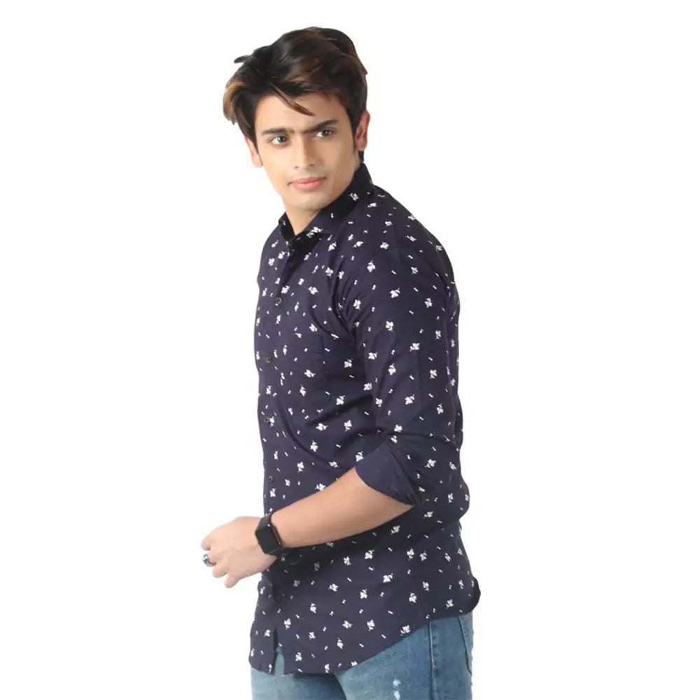 Men's Full Sleeve Wrinkle Free Floral Print Shirt(Deep Blue)