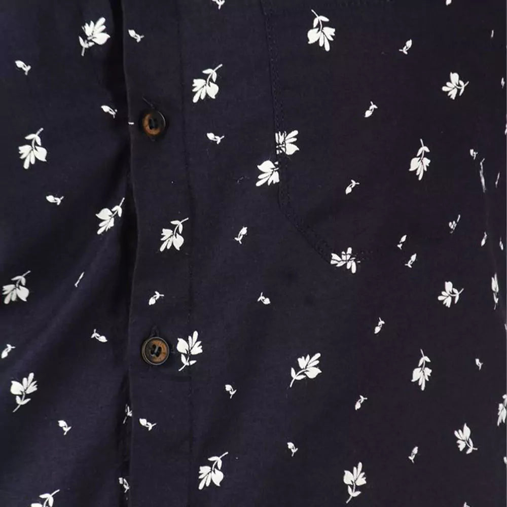Men's Full Sleeve Wrinkle Free Floral Print Shirt(Deep Blue)