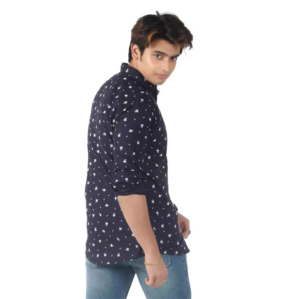 Men's Full Sleeve Wrinkle Free Floral Print Shirt(Deep Blue)