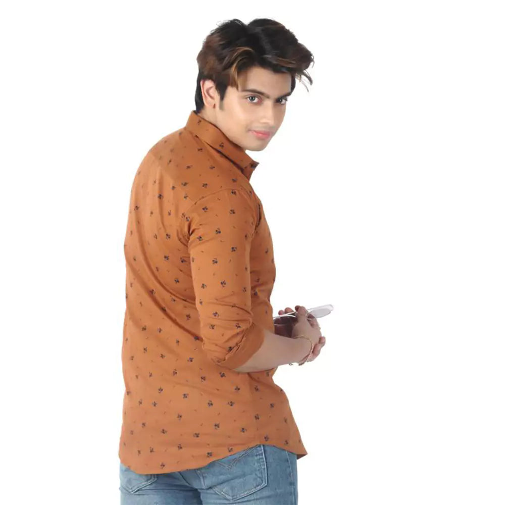 Men Printed Shirt ( Brown )