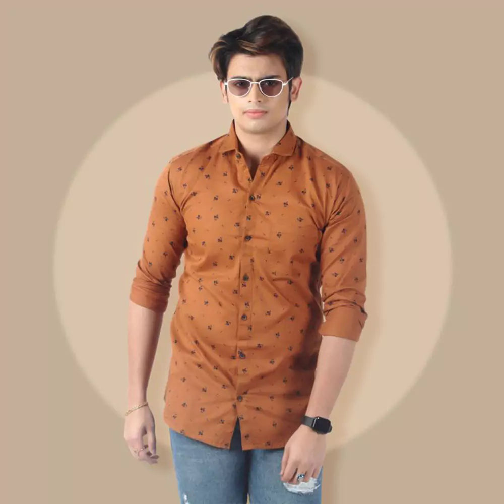 Men Printed Shirt ( Brown )