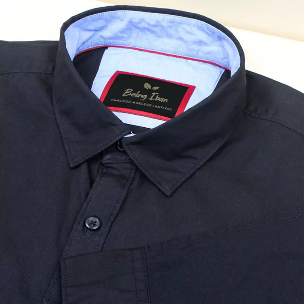 Men's Solid Slim Fit Shirt Men's Full Sleeve Wrinkle Free Office Shirt (Black)