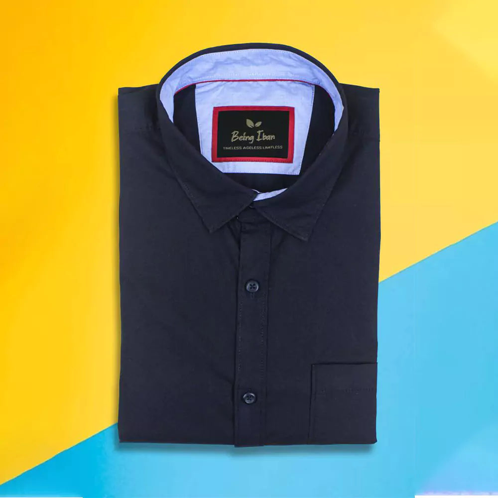 Men's Solid Slim Fit Shirt Men's Full Sleeve Wrinkle Free Office Shirt (Black)