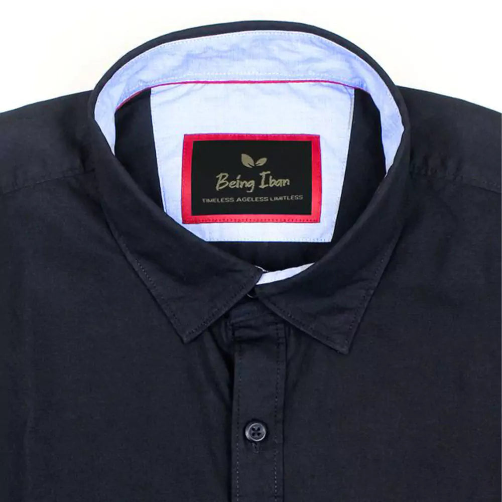 Men's Solid Slim Fit Shirt Men's Full Sleeve Wrinkle Free Office Shirt (Black)
