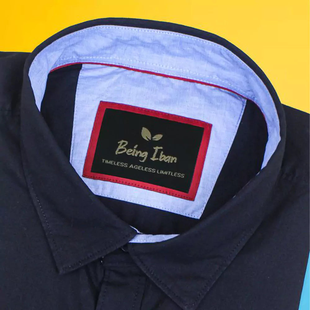 Men's Solid Slim Fit Shirt Men's Full Sleeve Wrinkle Free Office Shirt (Black)