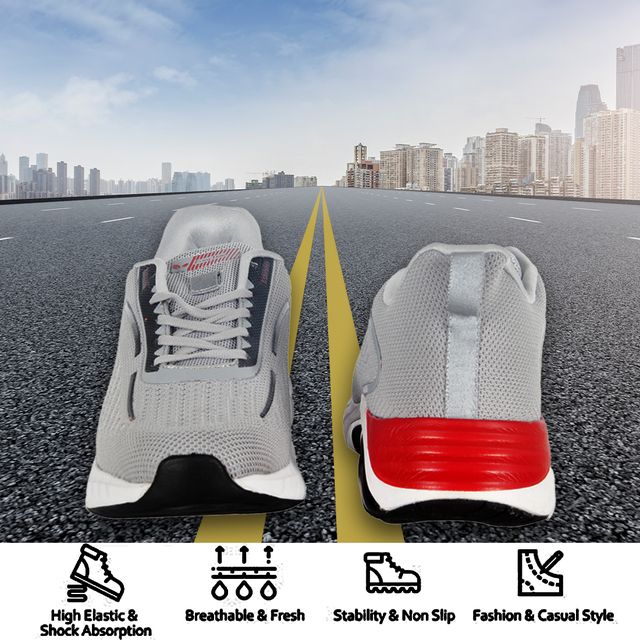 Breathable Lightweight Fashion Sneakers Slip Resistant Athletic Sports Walking Gym Work Shoes Grey & Black