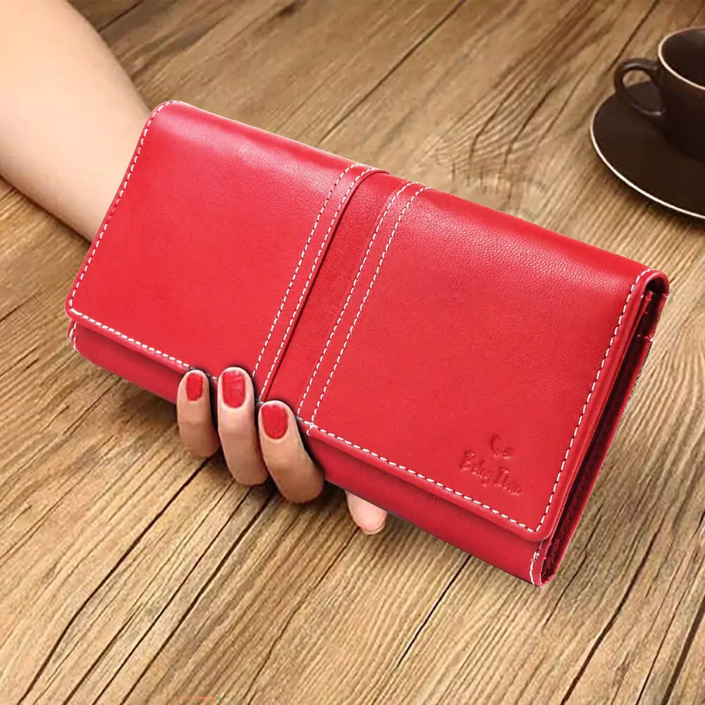 Women Handbag Stylish Women Convertible Clutch Purse Wallet RFID Blocking Trifold Card Holder Ladies Clutch With ID Window (Crimson)