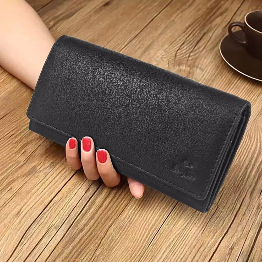 Women Handbag Stylish Women Convertible Clutch Purse Wallet RFID Blocking Trifold Card Holder Ladies Clutch With ID Window (BLACK)
