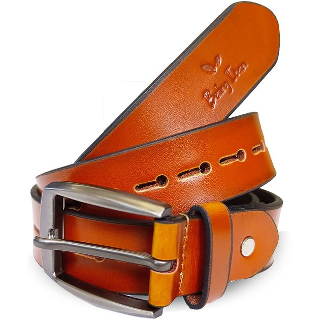 Hand Made Womens Casual Belts With Heavy Duty Metal Buckle_Yellow & Brown