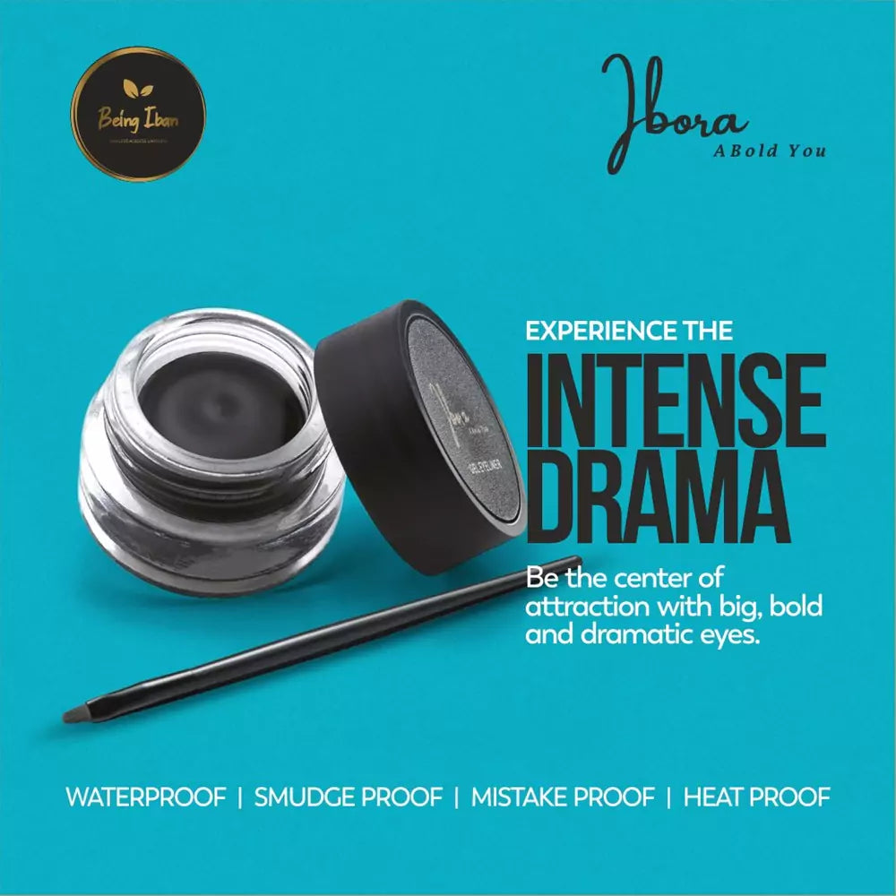 IBORA Gel Eyeliner Quick Drying Smudge Resistant Long Lasting 12 Hour Wear Precise Ultra Fine Black Waterproof (8 Gm)