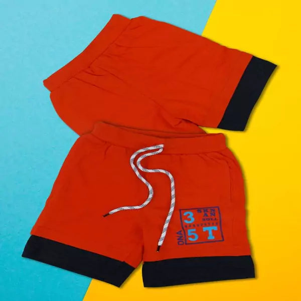 Cotton Shorts for Boys with Pockets,Pull-On Shorts For Toddlers,Typographic Printed Mid Rise Shorts for Boys-Red