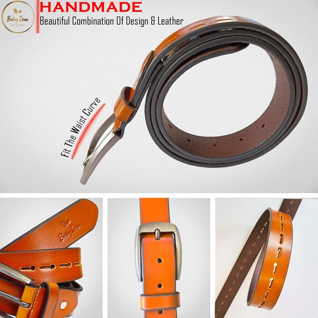 Hand Made Womens Casual Belts With Heavy Duty Metal Buckle_Yellow & Brown