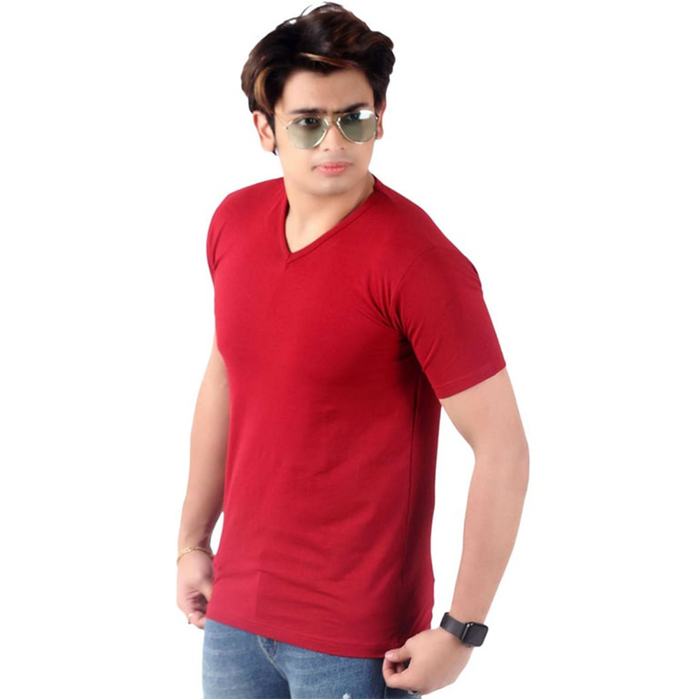 Men's Slim-Fit Eversoft Premium Cotton Short Sleeve V-Neck Tshirt,Breathable & Tag Free Solid Tees For Men_Maroon