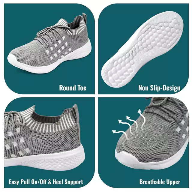 Women's Lightweight Athleisure Knitted Active Wear Slip-On Sneaker Shoes for Sports(Grey)