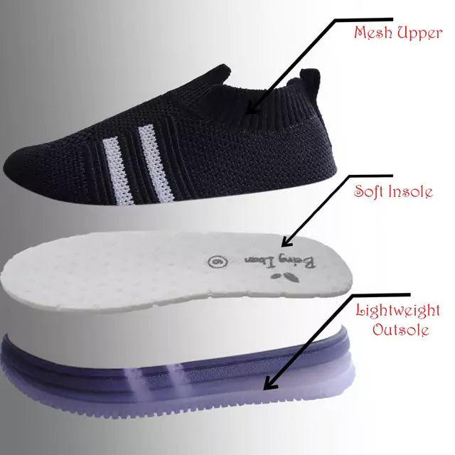 Kids Light Up Pull On Shoes Toddler Girls Boys Breathable Led Flashing Sneakers Running Shoes (Black/White)