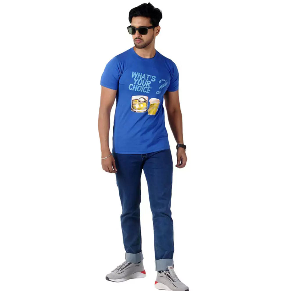 Men's Slim-Fit Eversoft Premium Cotton Short Sleeve Crewneck Tshirt Breathable & Tag Free Beer Bottle Printed Tees For Men_Blue