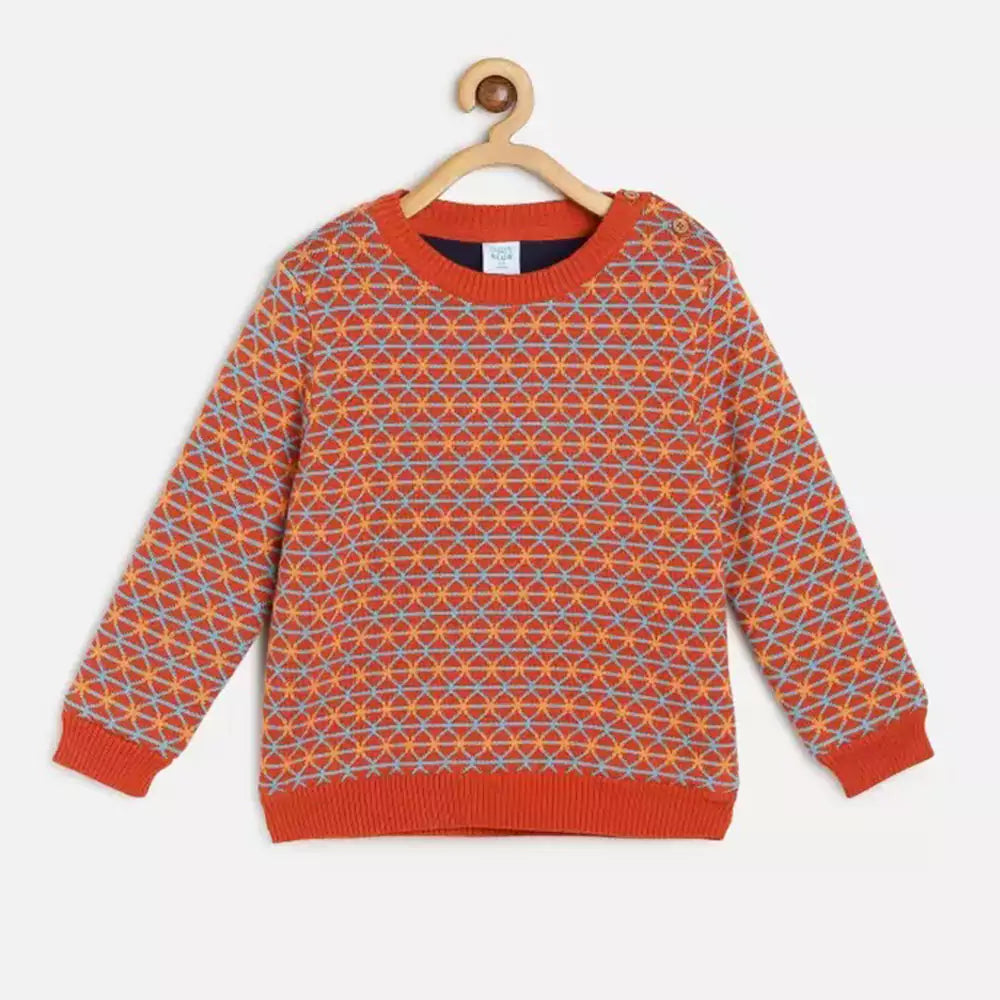 MINI KLUB Boys Self Design Round Neck Multicolor Sweater