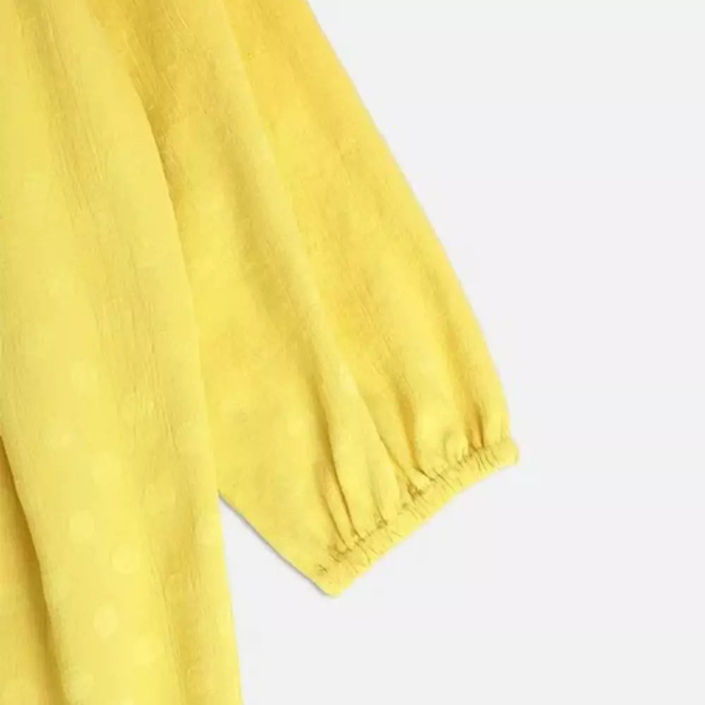 MINI KLUB Girls Polka-Dot Yellow Print A-Line Dress