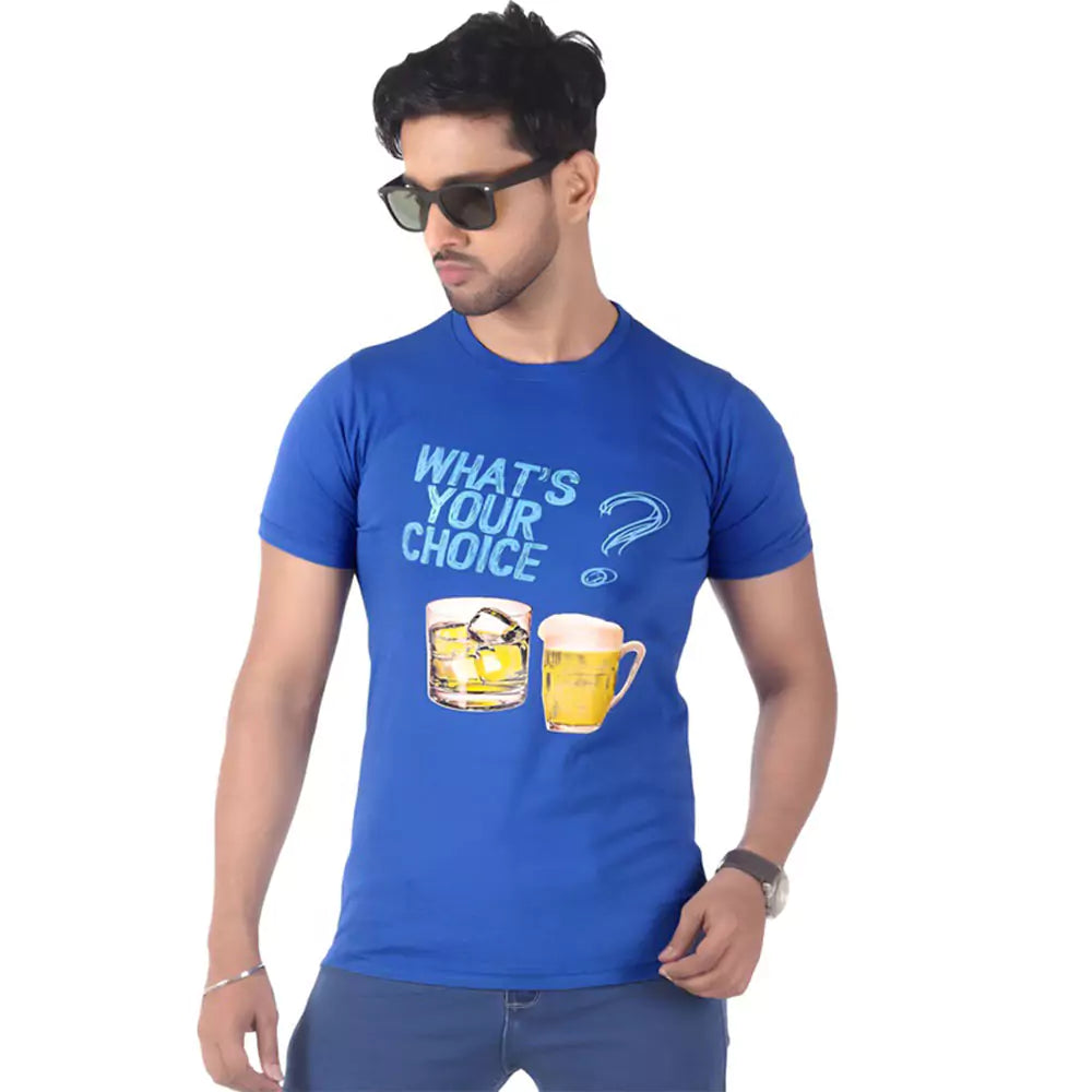 Men's Slim-Fit Eversoft Premium Cotton Short Sleeve Crewneck Tshirt Breathable & Tag Free Beer Bottle Printed Tees For Men_Blue - Being Iban