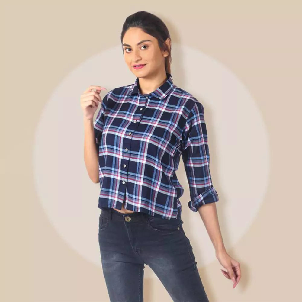Women's Full Sleeve Wrinkle Free Floral Print Shirt (BLUE)