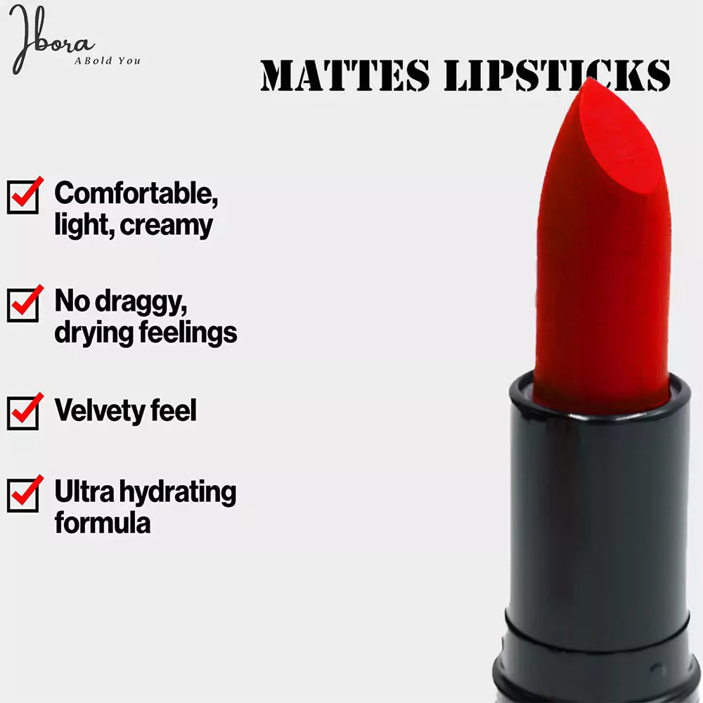 Ibora Matte Lipstick Rich Pigment, Smooth Finish Long Lasting Hydrating & Lightweight Lipstick Perfect Matte Finish for Any Look 5 Gm Romantic Red