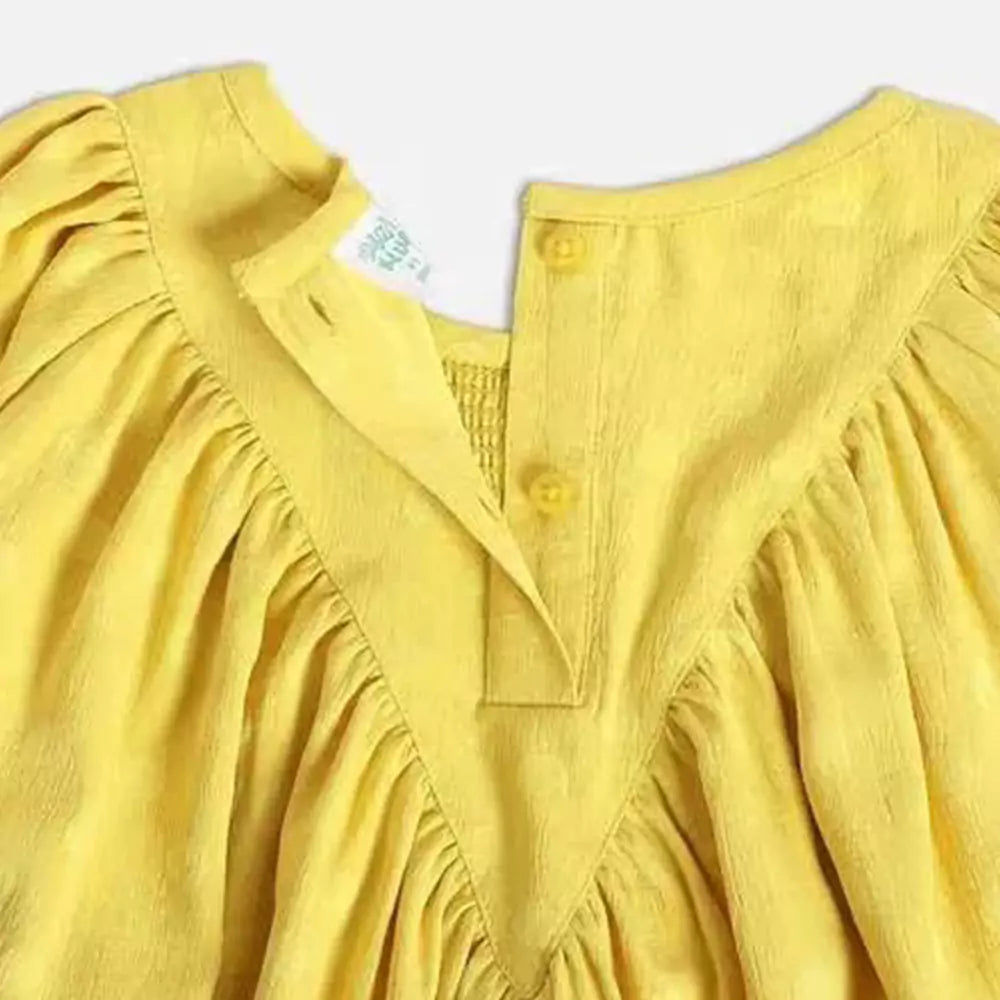 MINI KLUB Girls Polka-Dot Yellow Print A-Line Dress