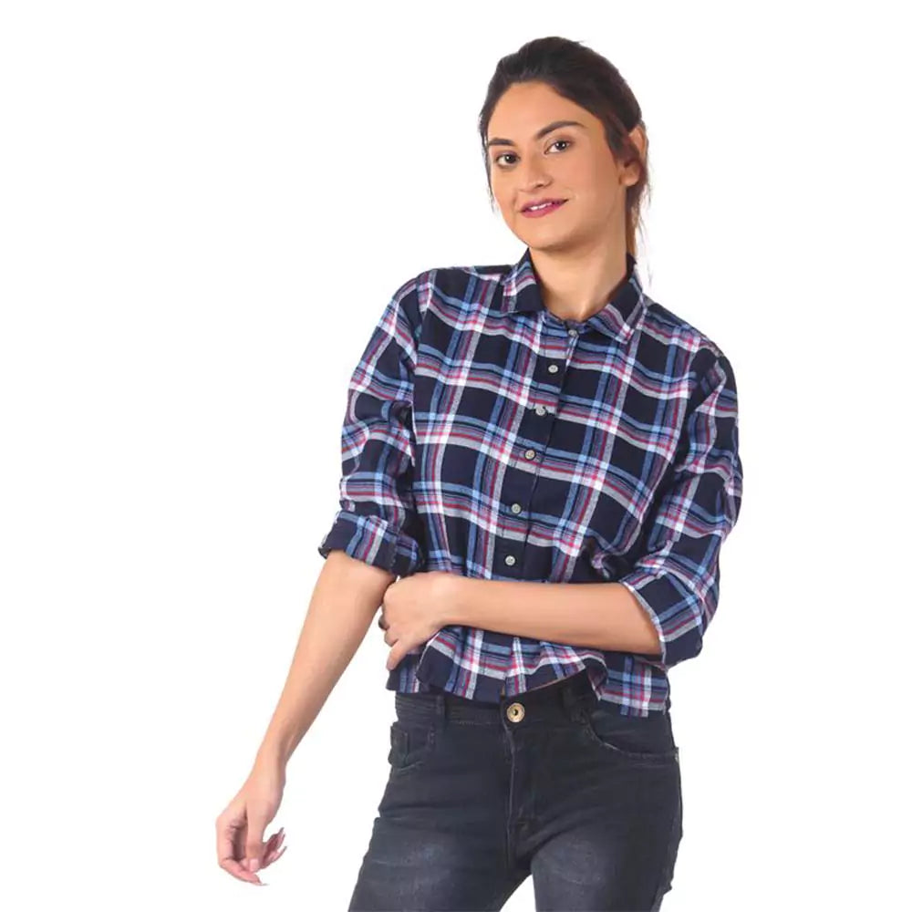 Women's Full Sleeve Wrinkle Free Floral Print Shirt (BLUE)