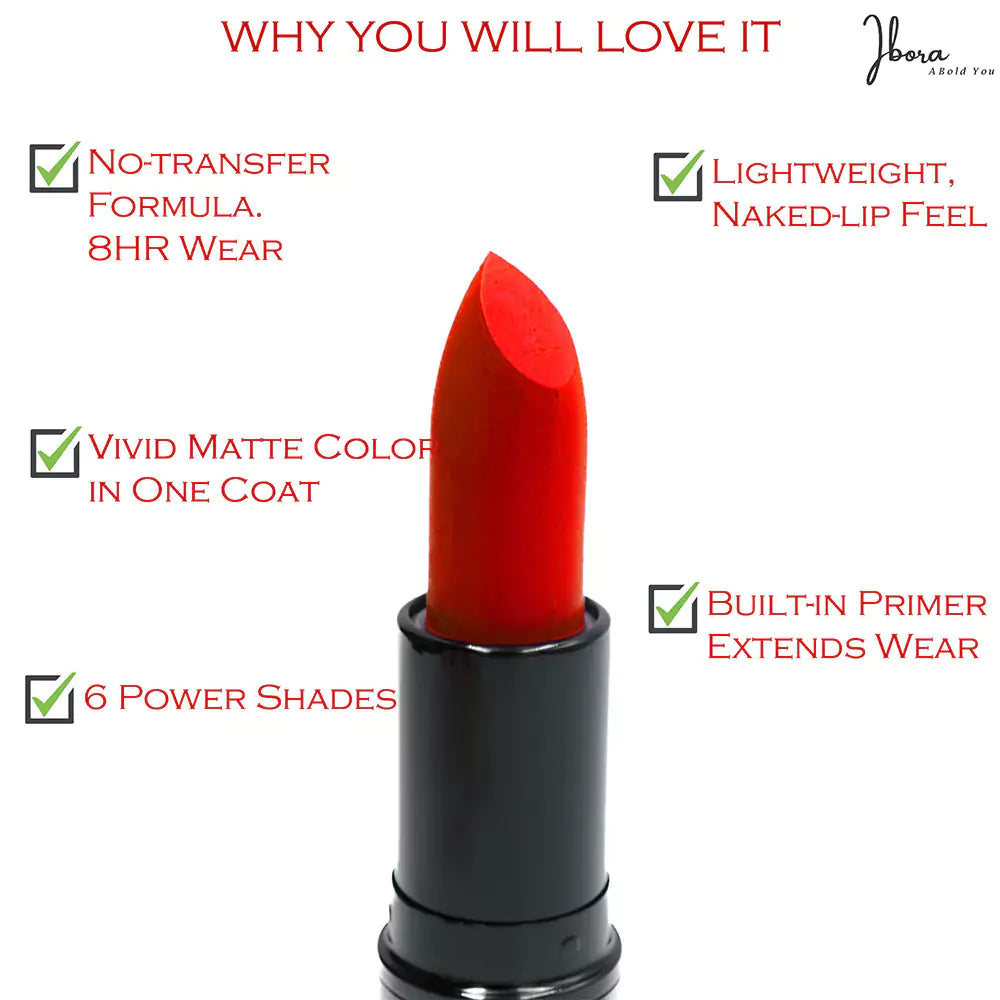 Ibora Matte Lipstick Rich Pigment, Smooth Finish Long Lasting Hydrating & Lightweight Lipstick Perfect Matte Finish for Any Look 5 Gm Romantic Red