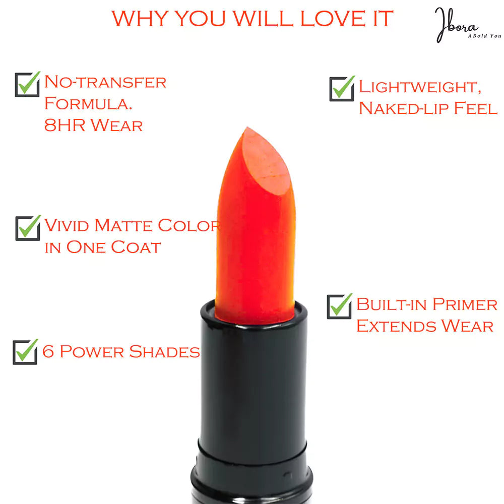 Ibora Matte Lipstick Rich Pigment, Smooth Finish Long Lasting Hydrating & Lightweight Lipstick Perfect Matte Finish for Any Look 5 Gm Orange Red