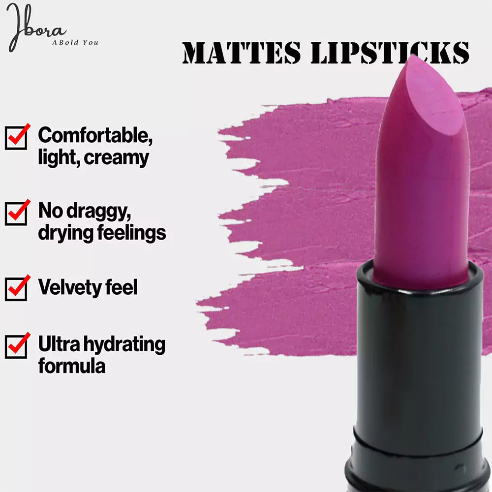 Ibora Matte Lipstick Rich Pigment, Smooth Finish Long Lasting Hydrating & Lightweight Lipstick Perfect Matte Finish for Any Look 5 Gm Purple