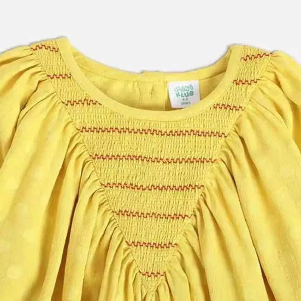 MINI KLUB Girls Polka-Dot Yellow Print A-Line Dress