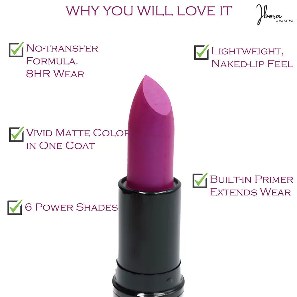 Ibora Matte Lipstick Rich Pigment, Smooth Finish Long Lasting Hydrating & Lightweight Lipstick Perfect Matte Finish for Any Look 5 Gm Purple
