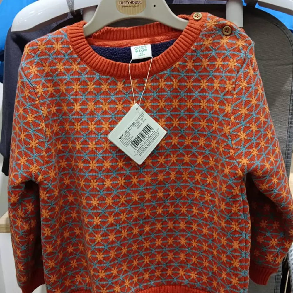 MINI KLUB Boys Self Design Round Neck Multicolor Sweater