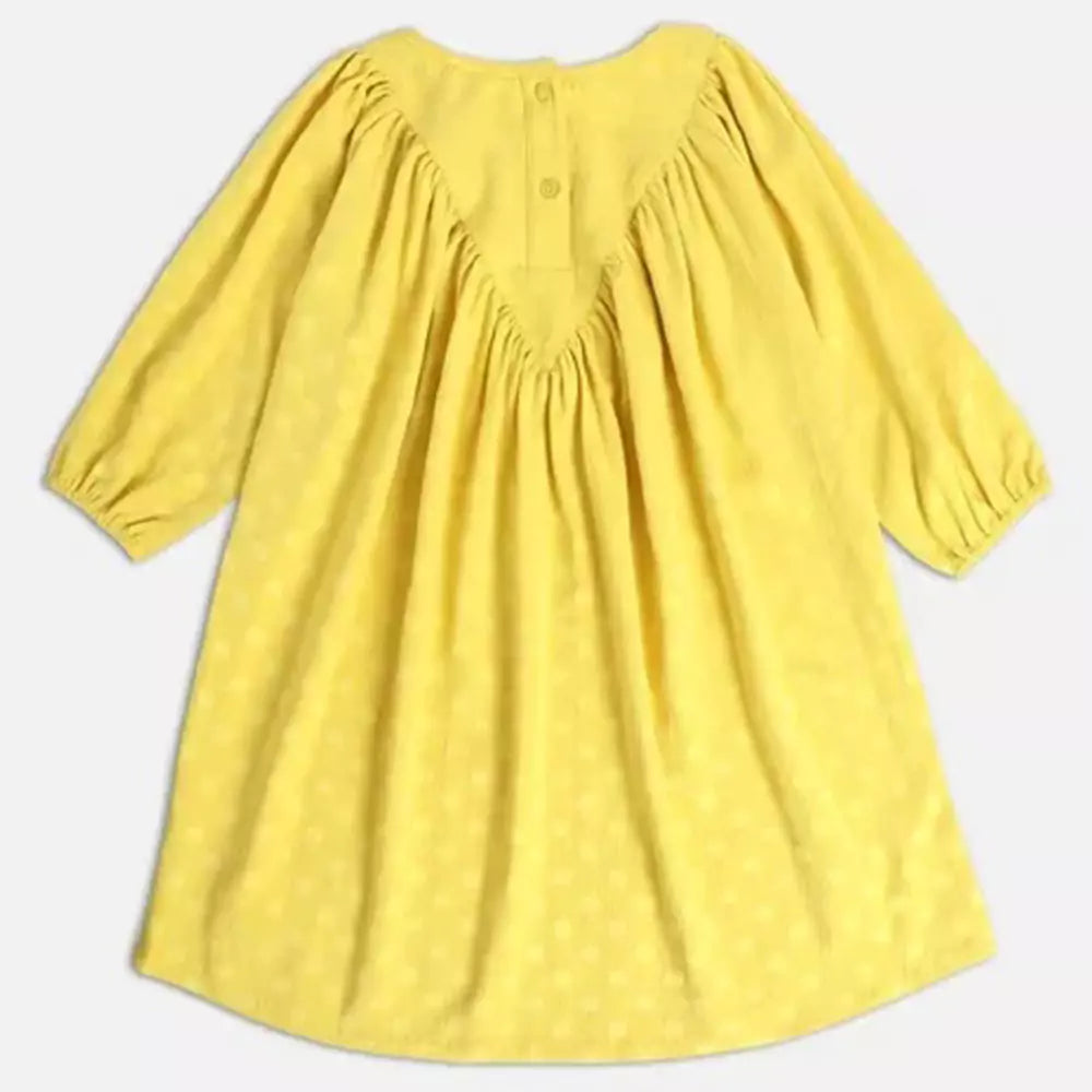 MINI KLUB Girls Polka-Dot Yellow Print A-Line Dress