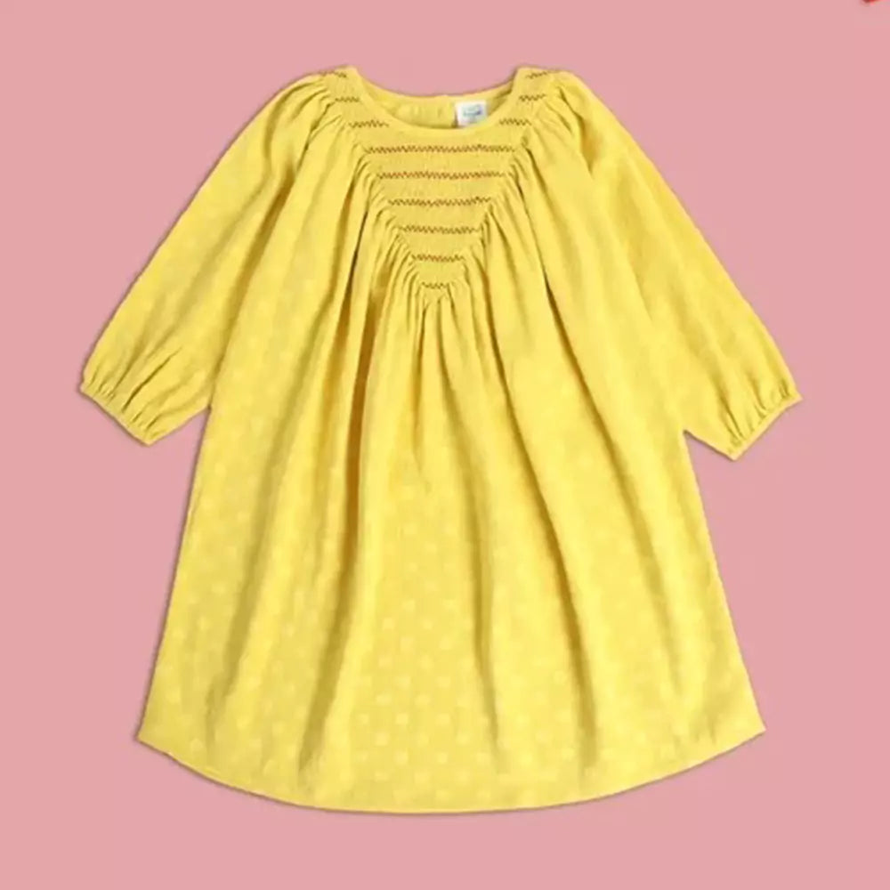 MINI KLUB Girls Polka-Dot Yellow Print A-Line Dress
