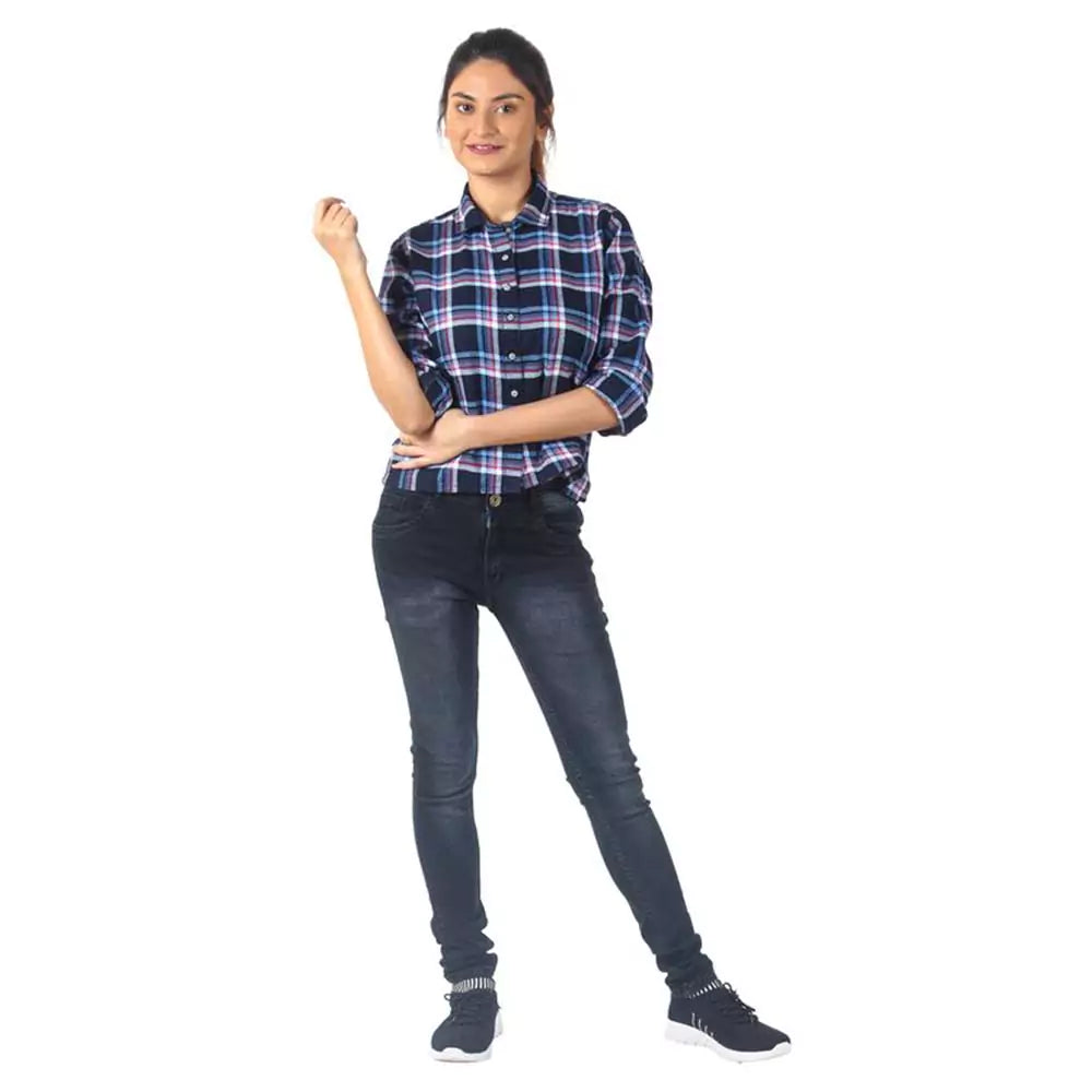 Women's Full Sleeve Wrinkle Free Floral Print Shirt (BLUE)