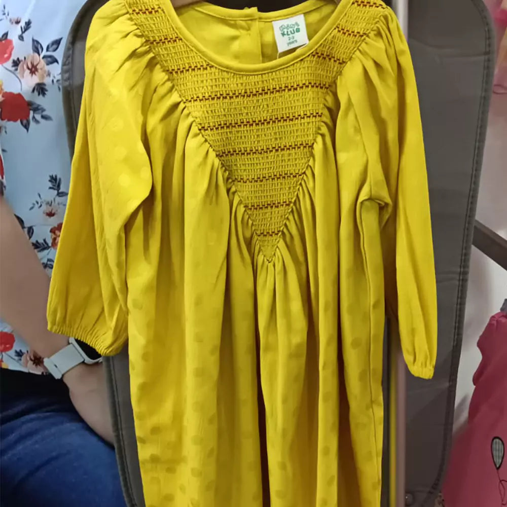 MINI KLUB Girls Polka-Dot Yellow Print A-Line Dress