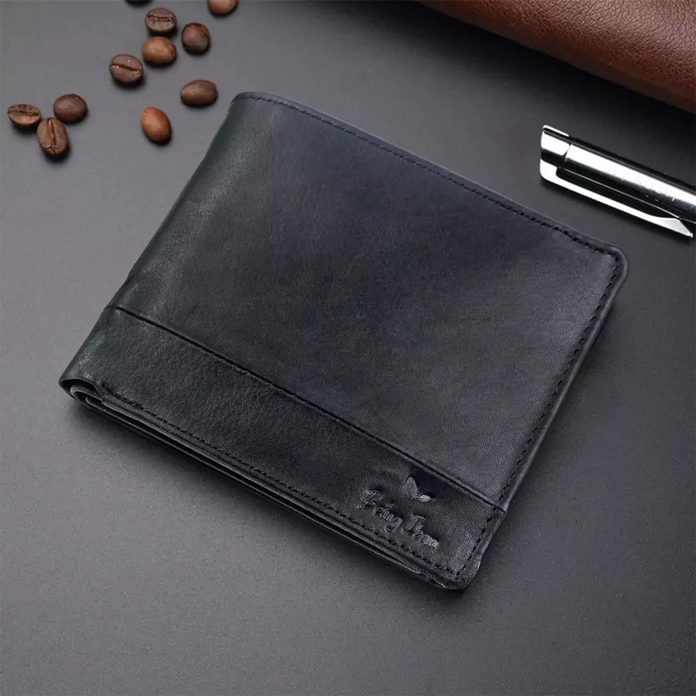 Wallet for Men-Genuine Slim Leather RFID Blocking Bifold Stylish Wallet With 2 ID Window Money Clip Wallet with ID Window Gift Box