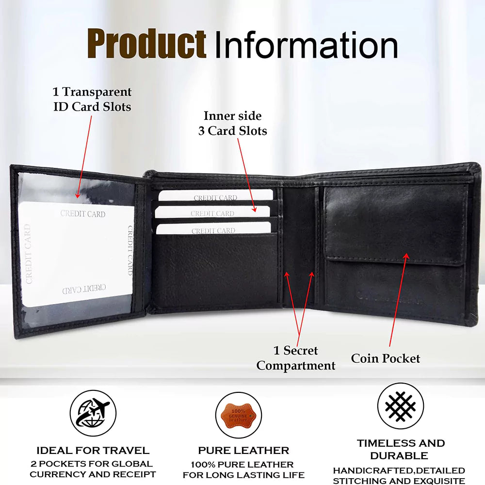 Wallet for Men-Genuine Slim Leather RFID Blocking Bifold Stylish Wallet With 2 ID Window Money Clip Wallet with ID Window Gift Box