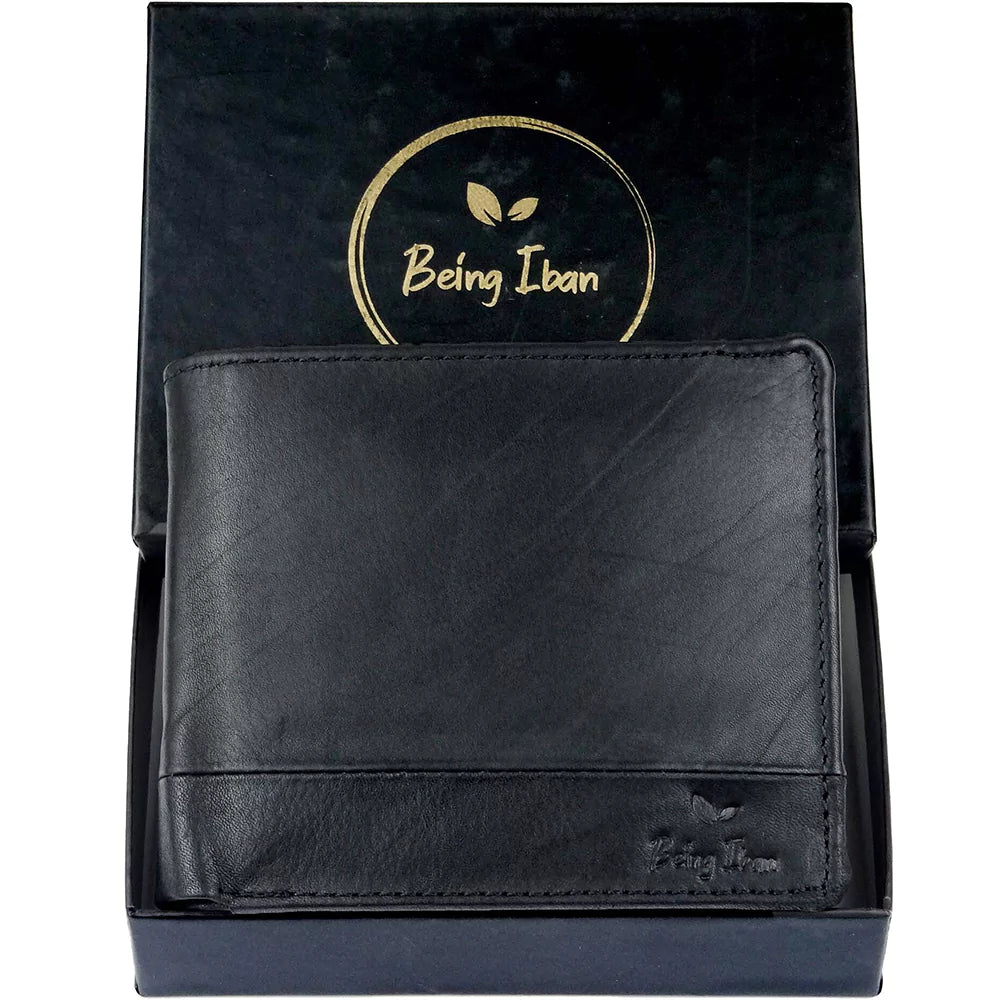 Wallet for Men-Genuine Slim Leather RFID Blocking Bifold Stylish Wallet With 2 ID Window Money Clip Wallet with ID Window Gift Box