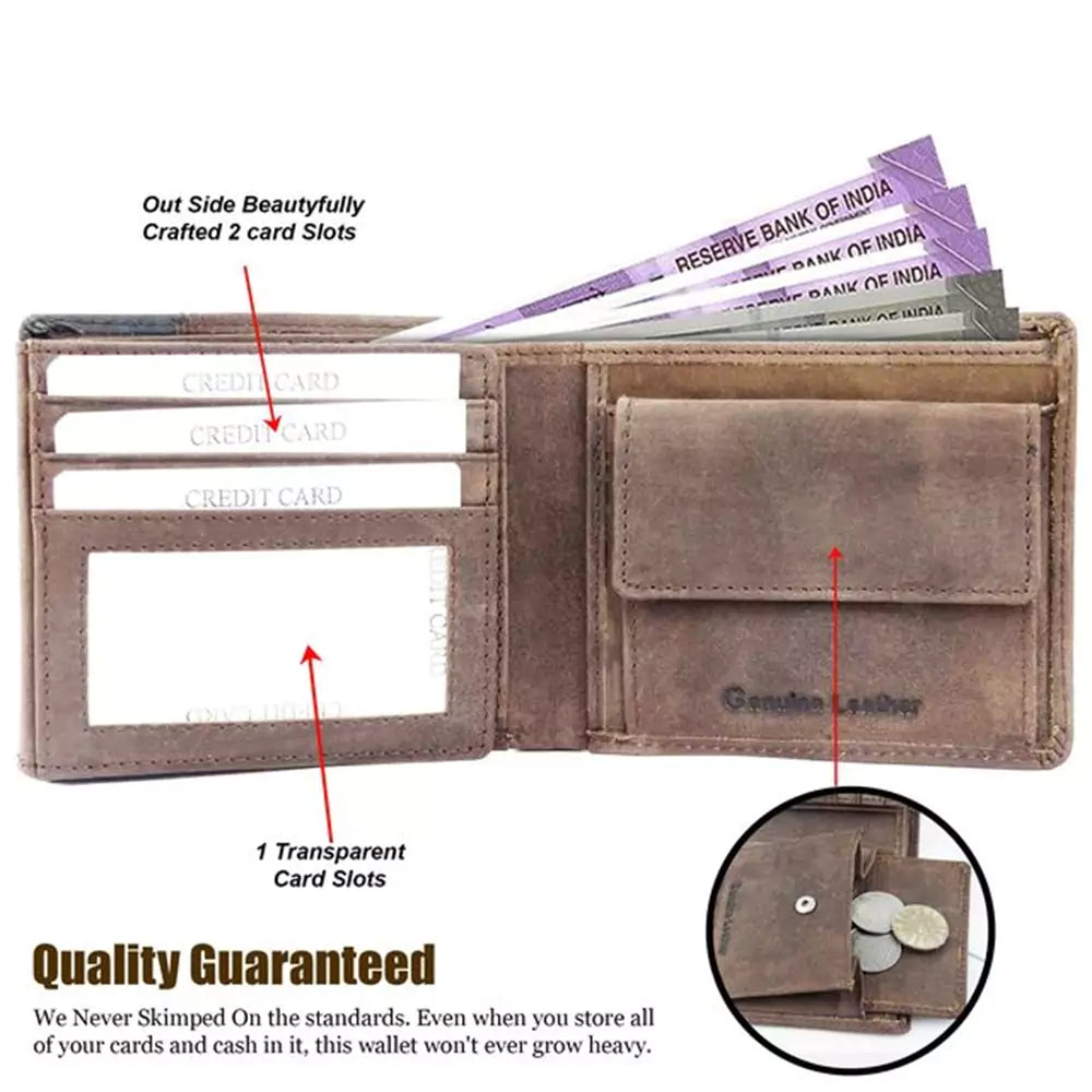 Wallet for Men-Genuine Slim Leather RFID Blocking Bifold Stylish Wallet With 2 ID Window Money Clip Wallet with ID Window Gift Box