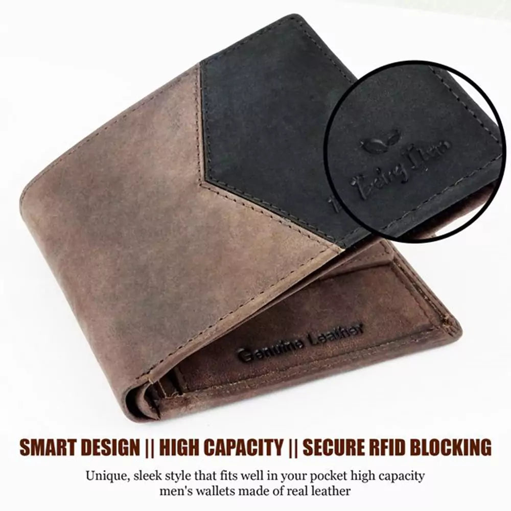 Wallet for Men-Genuine Slim Leather RFID Blocking Bifold Stylish Wallet With 2 ID Window Money Clip Wallet with ID Window Gift Box