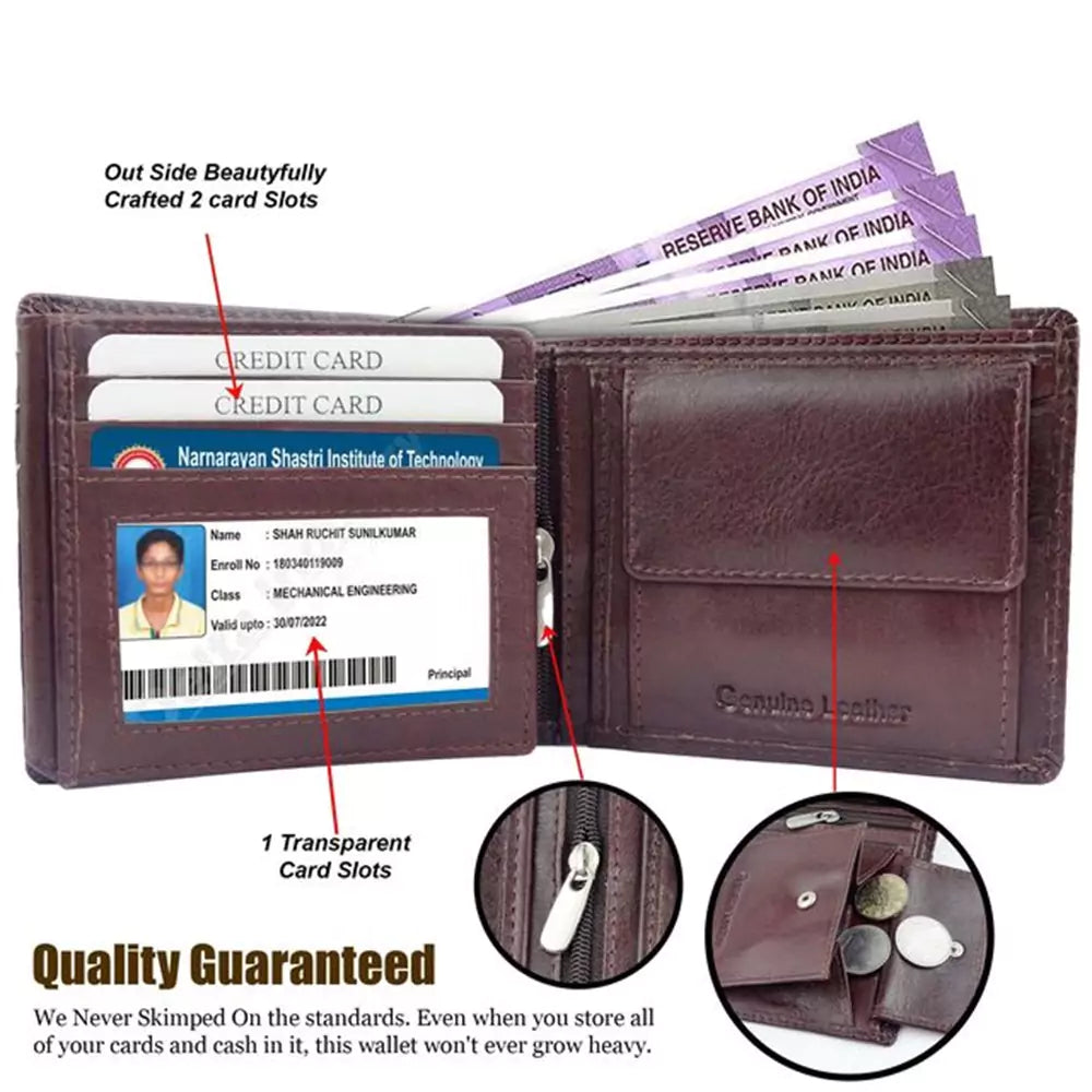 Wallet for Men-Genuine Slim Leather RFID Blocking Bifold Stylish Wallet With 2 ID Window Money Clip Wallet with ID Window Gift Box