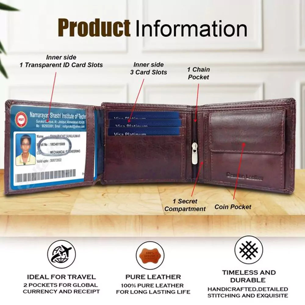 Wallet for Men-Genuine Slim Leather RFID Blocking Bifold Stylish Wallet With 2 ID Window Money Clip Wallet with ID Window Gift Box