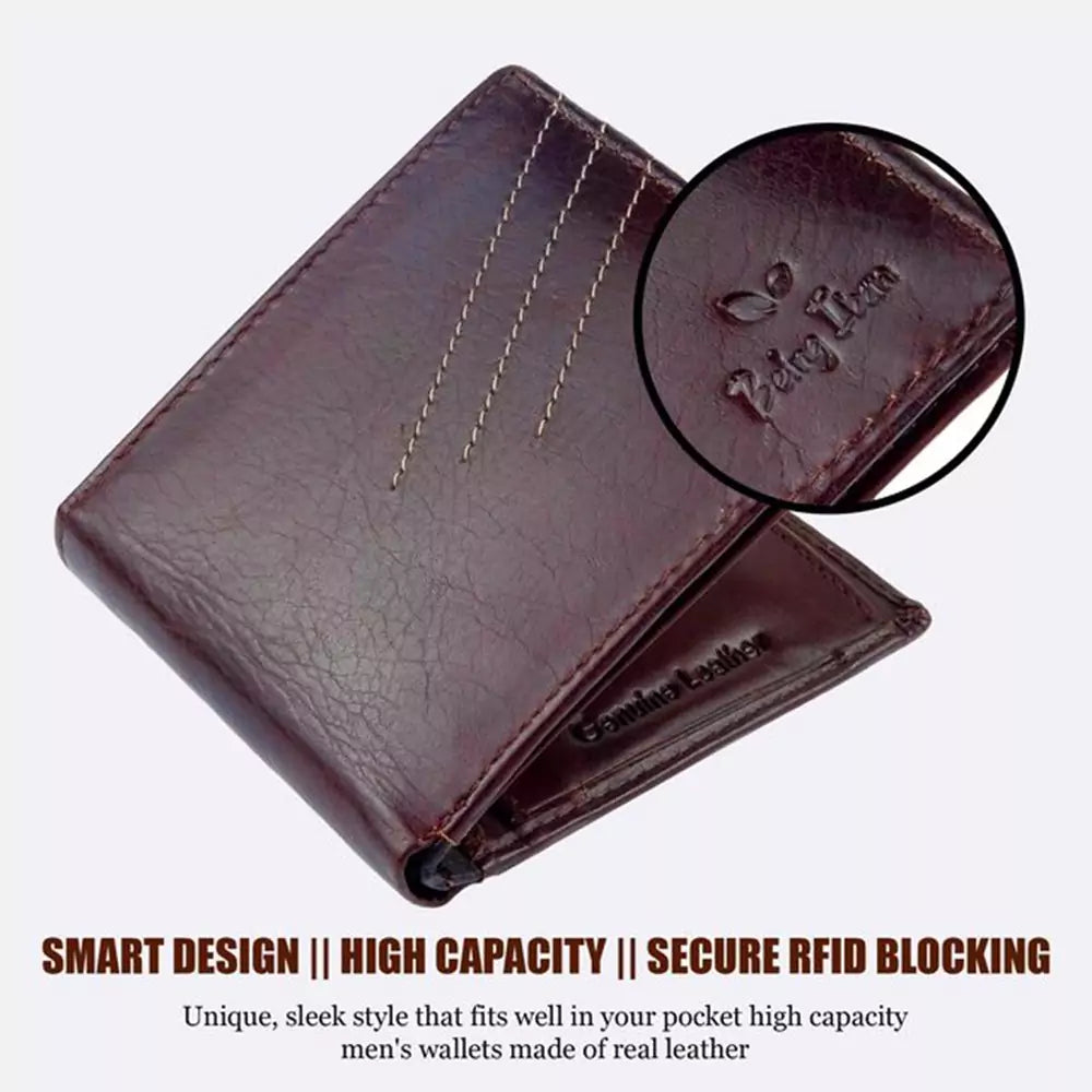 Wallet for Men-Genuine Slim Leather RFID Blocking Bifold Stylish Wallet With 2 ID Window Money Clip Wallet with ID Window Gift Box