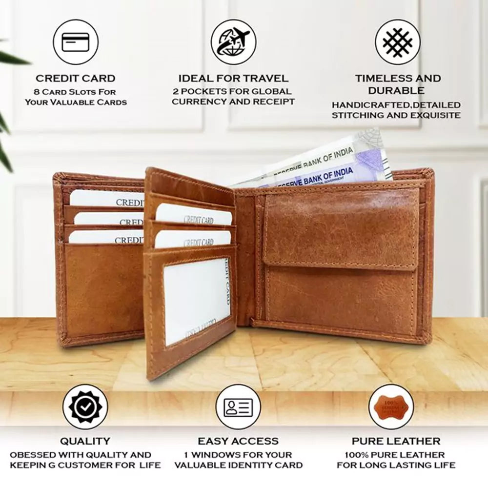 Wallet for Men-Genuine Slim Leather RFID Blocking Bifold Stylish Wallet With 2 ID Window Money Clip Wallet with ID Window Gift Box