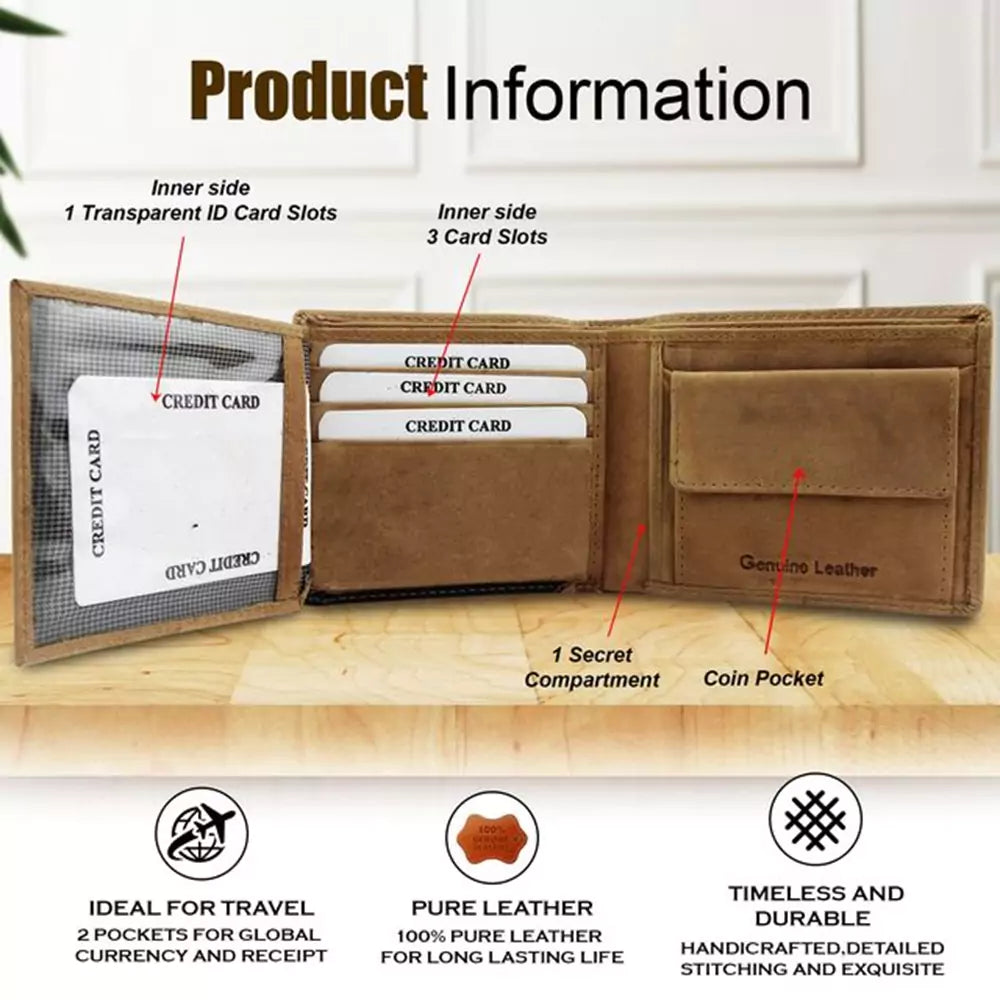 Wallet for Men-Genuine Slim Leather RFID Blocking Bifold Stylish Wallet With 2 ID Window Money Clip Wallet with ID Window Gift Box