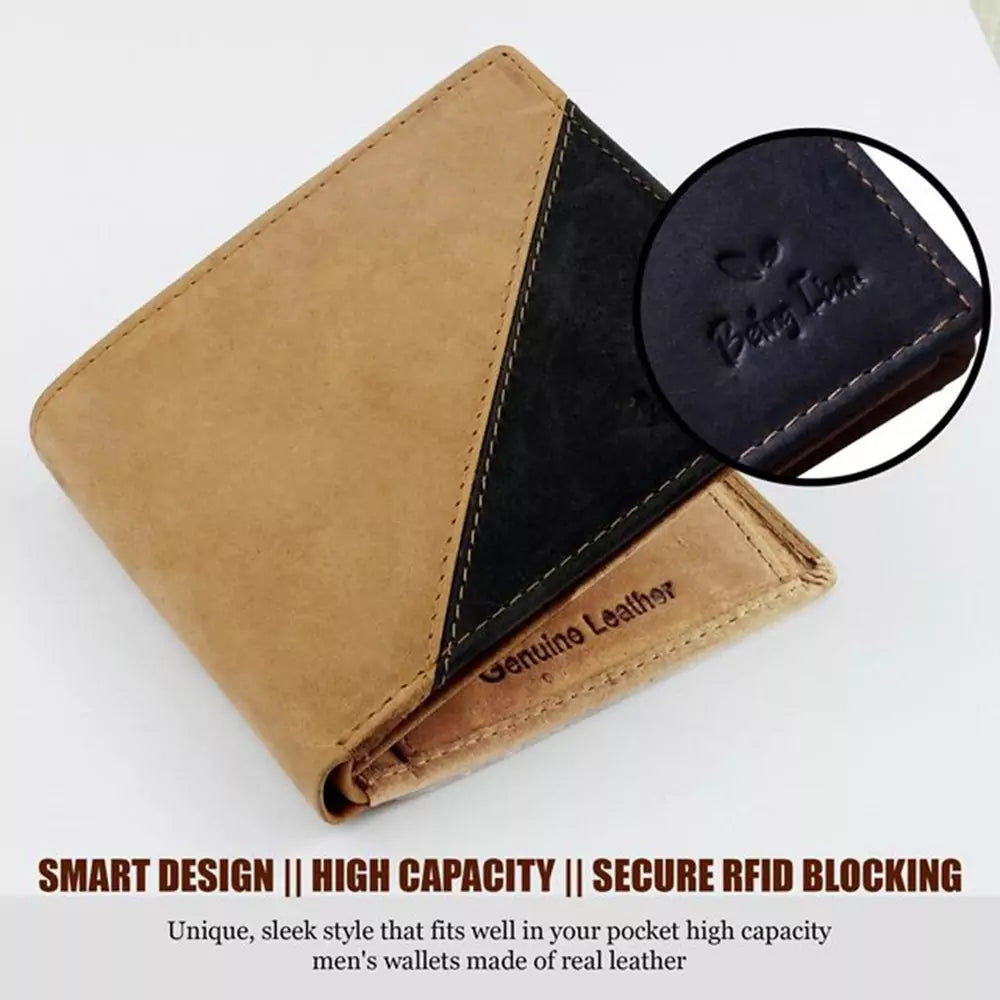 Wallet for Men-Genuine Slim Leather RFID Blocking Bifold Stylish Wallet With 2 ID Window Money Clip Wallet with ID Window Gift Box