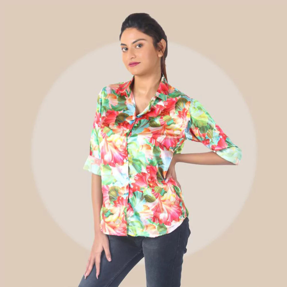 Women's Full Sleeve Wrinkle Free Floral Print Shirt